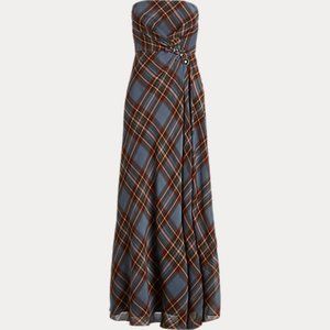 Gorgeous Lauren Ralph Lauren Tartan Plaid Strapless Georgette Gown